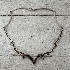 Vintage Alpaca Sterling Inlaid Abalone Collar Necklace